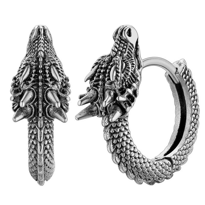 Viking Dragon Guardian Hoop Earrings