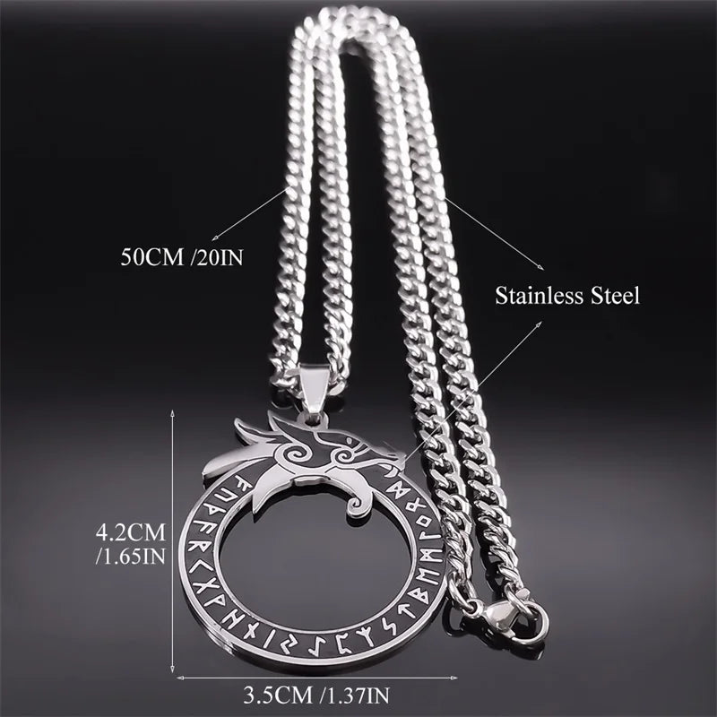 Viking Ouroboros Rune Dragon Necklace