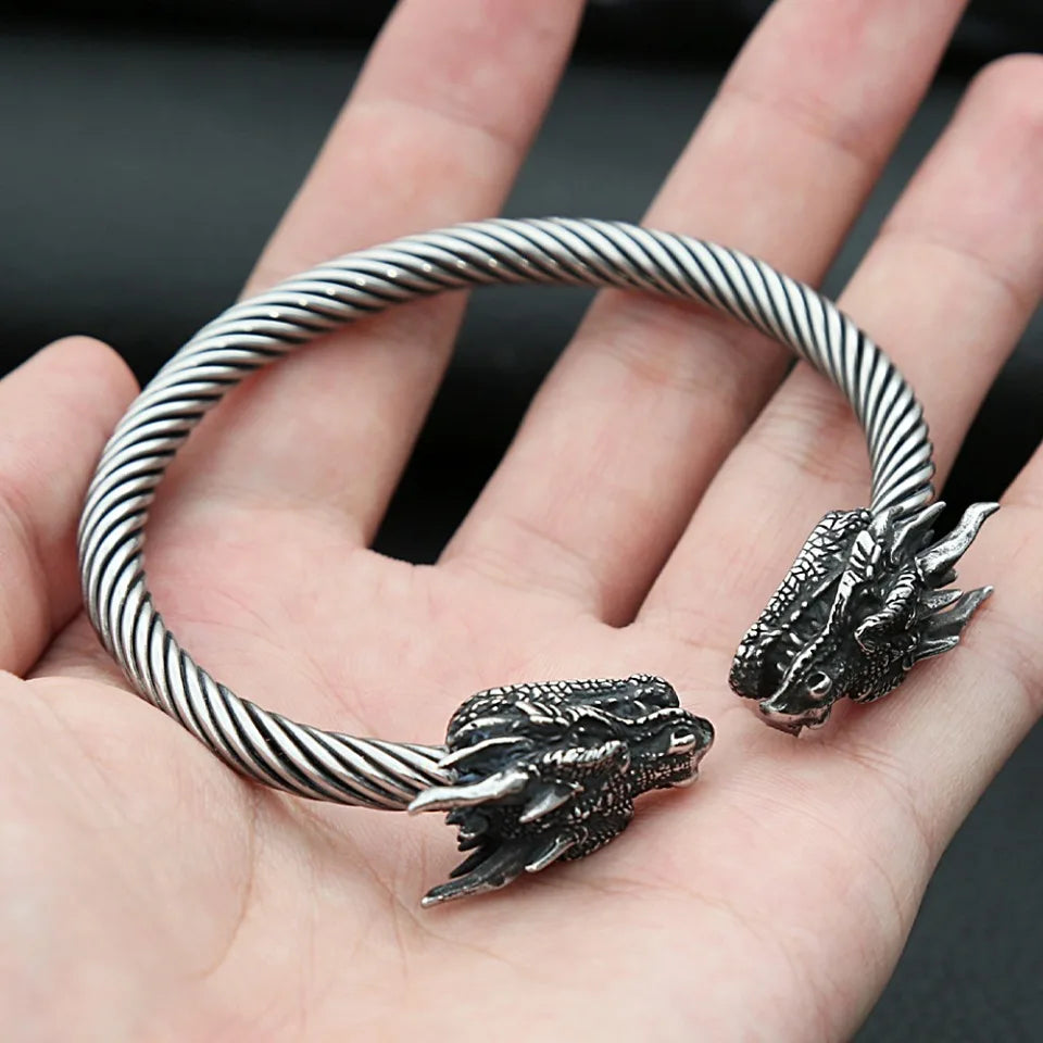 Viking Double Dragon Head Bracelet
