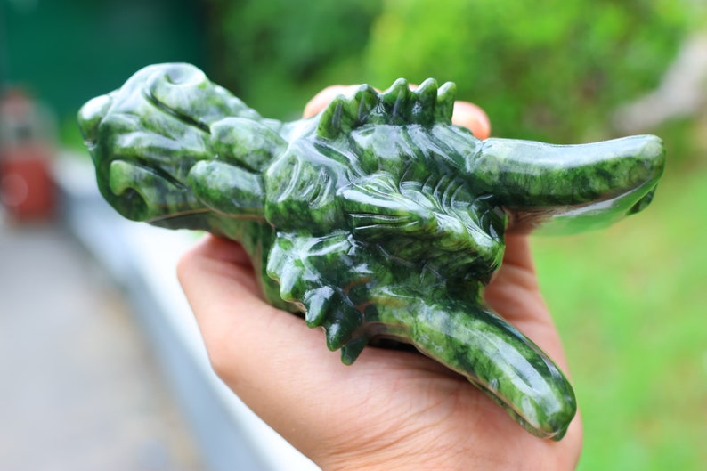 6.2" Natural Jade Dragon Skull Handmade Crystal Sculpture