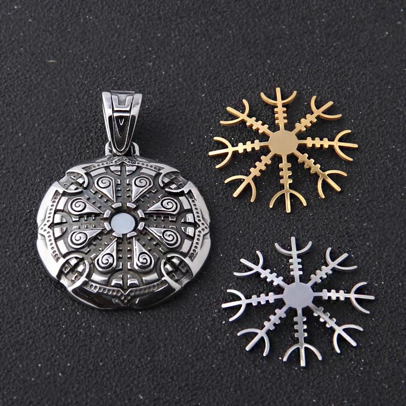 Stainless Steel Vegvisir Viking Mix Gold Color Rune Necklace Viking Scandinavian Norse Viking Necklace Men Christmas Gift Ancient Treasures Ancientreasures Viking Odin Thor Mjolnir Celtic Ancient Egypt Norse Norse Mythology