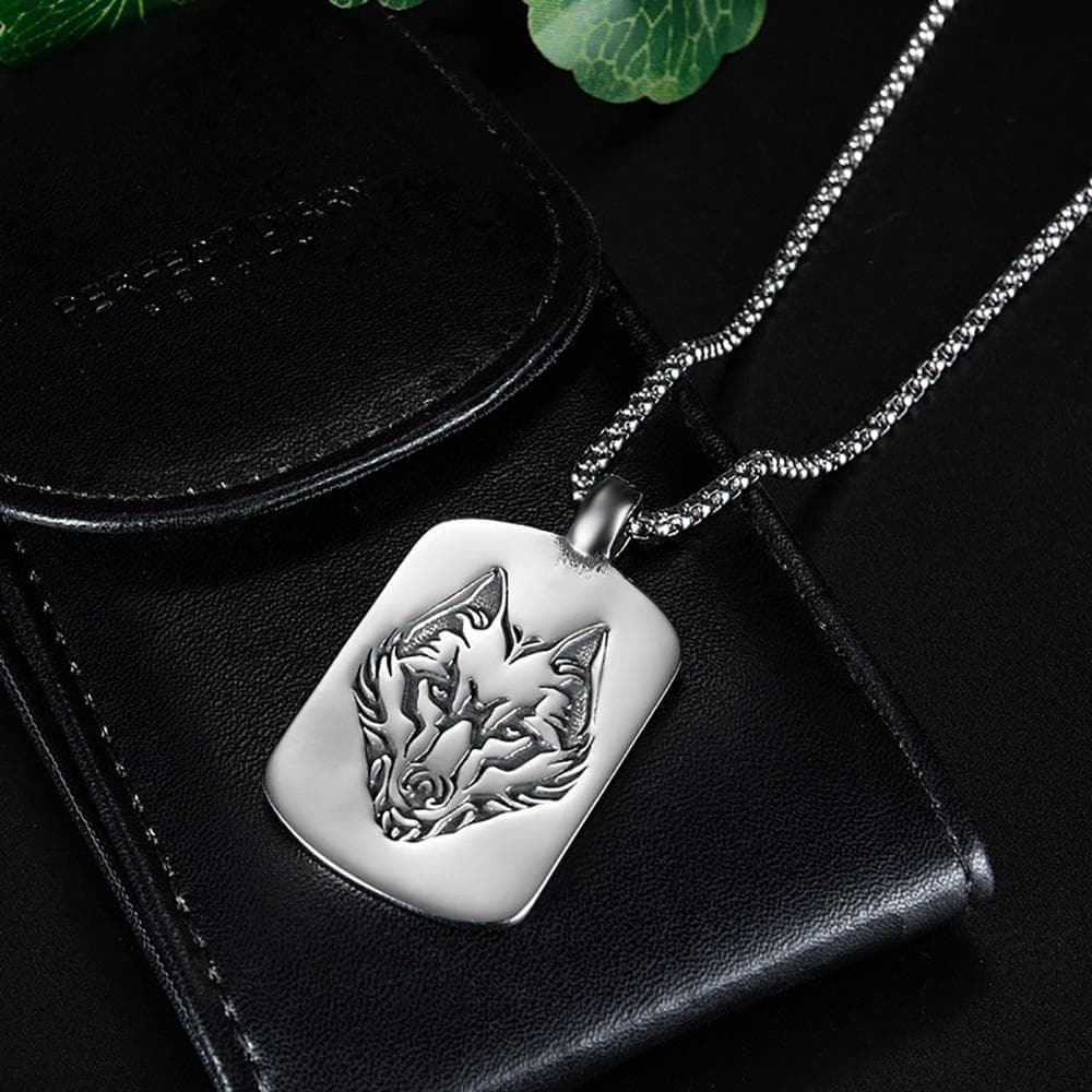 Chain Necklaces Stainless Steel Wolf Head Dog Tag Necklace Engrave Animal Wolf Necklaces Jewelry Gift For Him with Chain|Chain Necklaces| Ancient Treasures Ancientreasures Viking Odin Thor Mjolnir Celtic Ancient Egypt Norse Norse Mythology