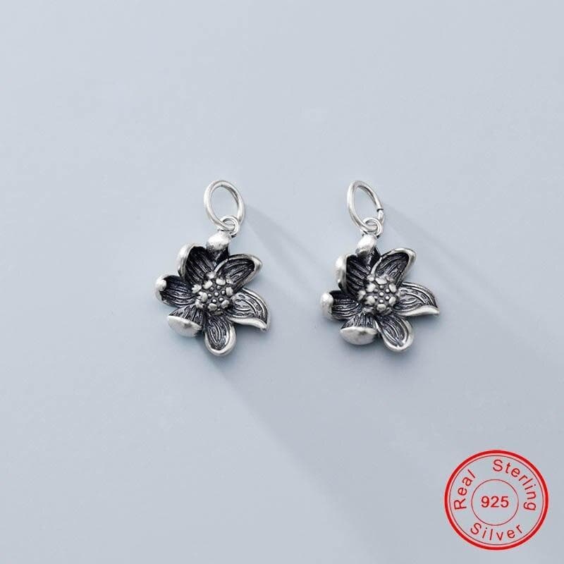 Charms 1pc Thai Silver UQBing Vintage Black Solid S925 Sterling Silver Frosted Anemone Flower Pendant Charms DIY Bracelet Necklace Jewelry Findings|Charms| Ancient Treasures Ancientreasures Viking Odin Thor Mjolnir Celtic Ancient Egypt Norse Norse Mythology