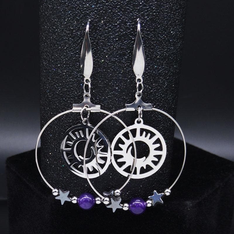 Drop Earrings 2020 Pentagram Moon Sun Witchcraft Stainless Steel Natural Crystal Earring for Women Drop Earrings Jewelry pendientes E613009|Drop Earrings Ancient Treasures Ancientreasures Viking Odin Thor Mjolnir Celtic Ancient Egypt Norse Norse Mythology