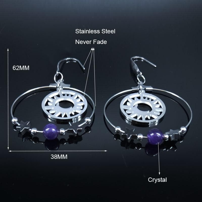 Drop Earrings 2020 Pentagram Moon Sun Witchcraft Stainless Steel Natural Crystal Earring for Women Drop Earrings Jewelry pendientes E613009|Drop Earrings Ancient Treasures Ancientreasures Viking Odin Thor Mjolnir Celtic Ancient Egypt Norse Norse Mythology