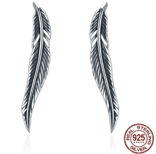 Drop Earrings BAMOER Authentic 925 Sterling Silver Vintage Feather Wings Cuff Drop Earrings for Women Sterling Silver Earrings Jewelry SCE258|earrings for|dropping earrings for womendrop earrings Ancient Treasures Ancientreasures Viking Odin Thor Mjolnir Celtic Ancient Egypt Norse Norse Mythology