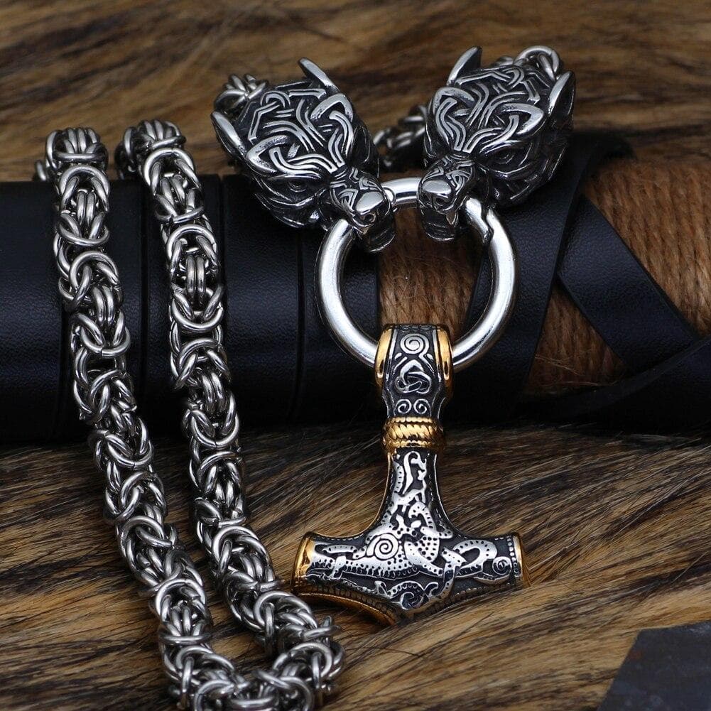 Necklaces Vikings Wolf Hammer Massive Stainless Steel Chain Ancient Treasures Ancientreasures Viking Odin Thor Mjolnir Celtic Ancient Egypt Norse Norse Mythology