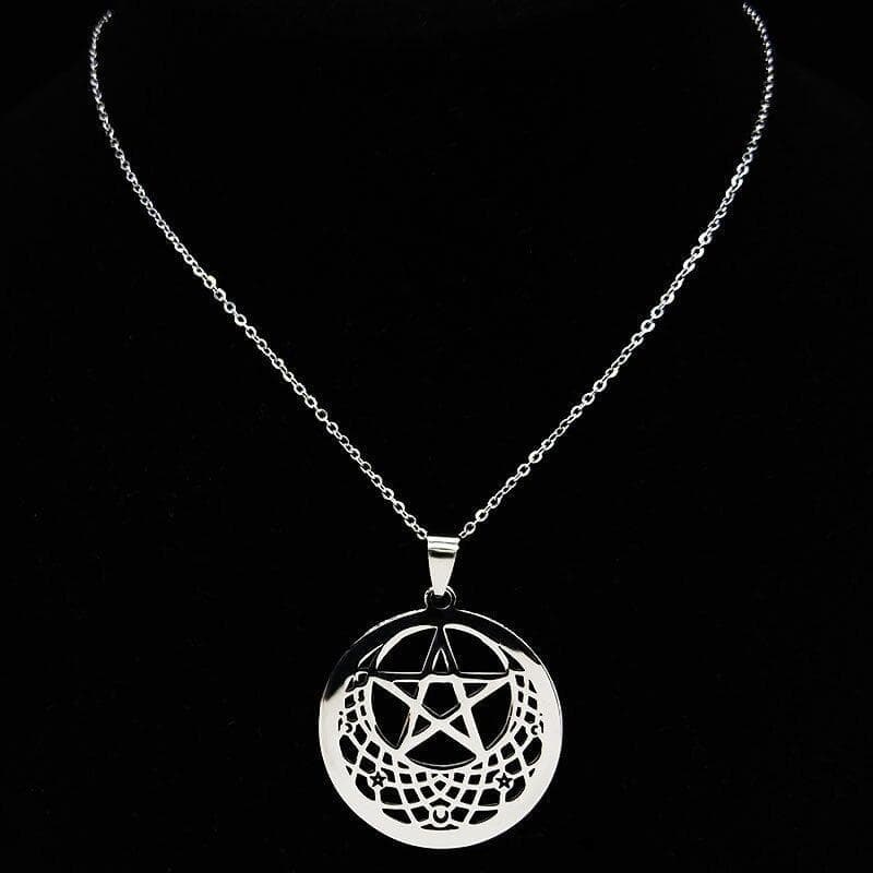 Pendant Necklaces 2021 Gothic Witchcraft Pentagram Stainless Steel Silver Color Necklace Women Jewelry joyas de acero inoxidable para mujer N19346|Pendant Necklaces| Ancient Treasures Ancientreasures Viking Odin Thor Mjolnir Celtic Ancient Egypt Norse Norse Mythology