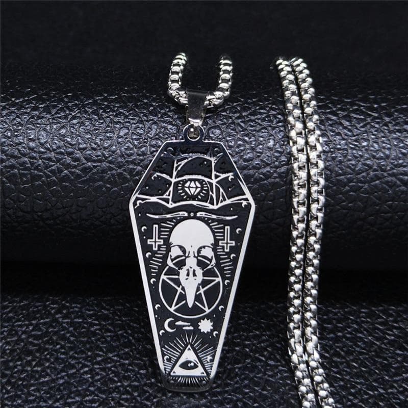 Pendant Necklaces 50cm Box SR AFAWA Witchcraft Vulture Coffin Pentagram Inverted Cross Stainless Steel Necklaces Pendants Women Silver Color Jewelry N3315S02|Pendant Necklaces| Ancient Treasures Ancientreasures Viking Odin Thor Mjolnir Celtic Ancient Egypt Norse Norse Mythology