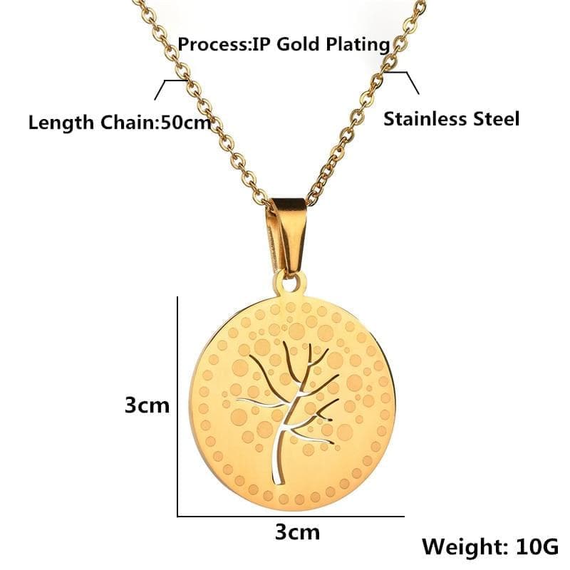 Pendant Necklaces ELSEMODE Hollow Tree Of life Circle Necklace Gold Color 316L Stainless Steel Round Pendant Necklaces For Women bijoux Gifts|Pendant Necklaces| Ancient Treasures Ancientreasures Viking Odin Thor Mjolnir Celtic Ancient Egypt Norse Norse Mythology