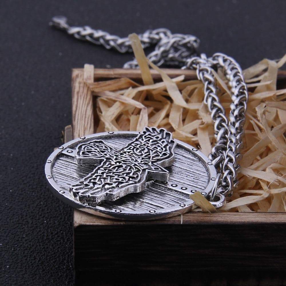Pendant Necklaces Iron Color Viking Celtic Eagle and Shield Necklace with Stainless Steel Chain As Men Gift and wooden box|Pendant Necklaces| Ancient Treasures Ancientreasures Viking Odin Thor Mjolnir Celtic Ancient Egypt Norse Norse Mythology