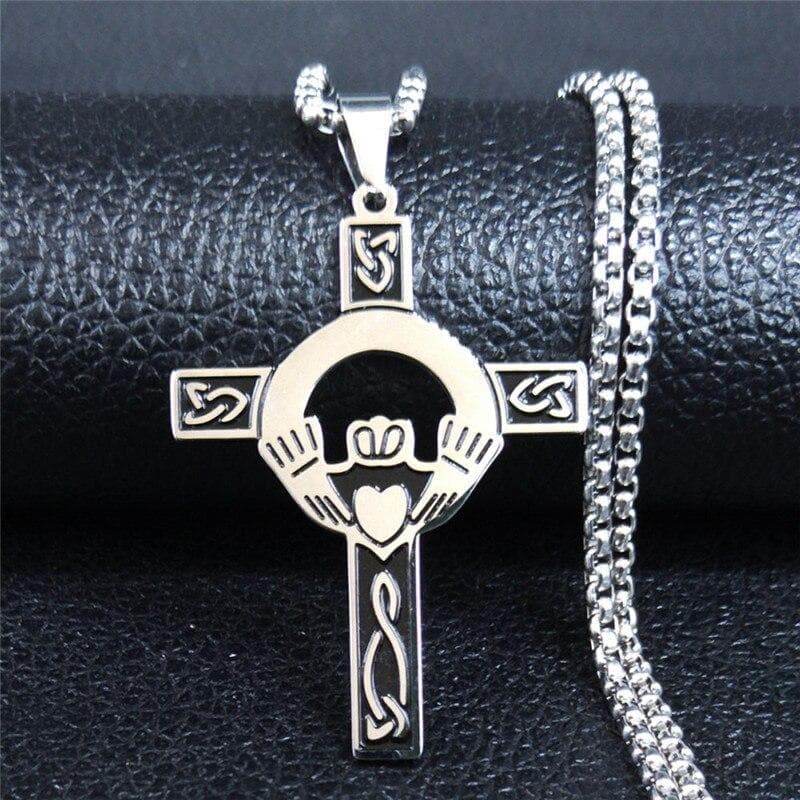Pendant Necklaces Knotwork Claddagh Cross Stainless Steel Statement Necklace for Women Silver Color Necklaces Jewelry gargantilla N3306S02|Pendant Necklaces| Ancient Treasures Ancientreasures Viking Odin Thor Mjolnir Celtic Ancient Egypt Norse Norse Mythology