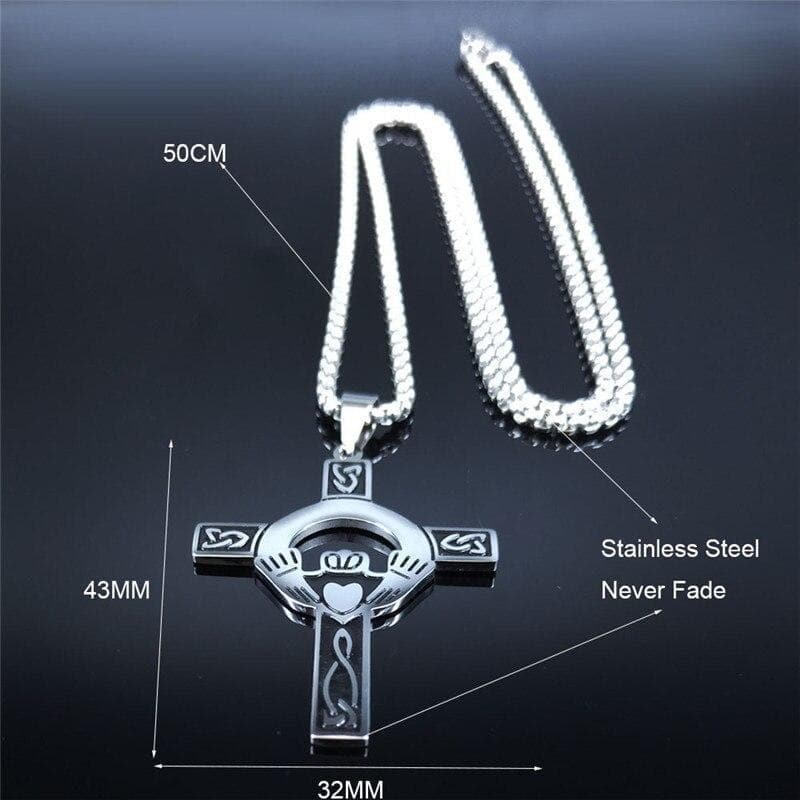 Pendant Necklaces Knotwork Claddagh Cross Stainless Steel Statement Necklace for Women Silver Color Necklaces Jewelry gargantilla N3306S02|Pendant Necklaces| Ancient Treasures Ancientreasures Viking Odin Thor Mjolnir Celtic Ancient Egypt Norse Norse Mythology