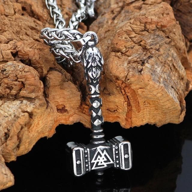 Pendant Necklaces Metal-chain Nordic viking stainless steel thor hammer Mjolnir odin wolf vegvisir pendant necklace with valknut gift bag
