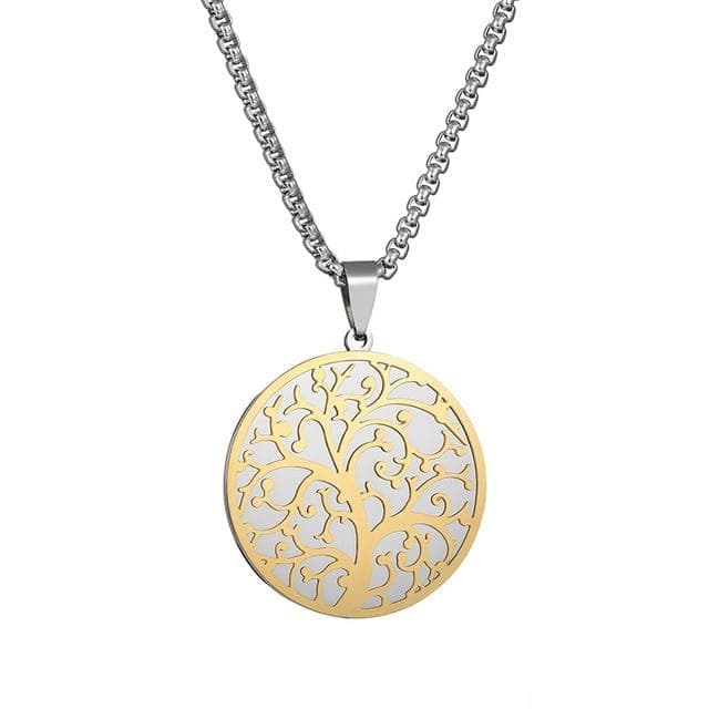 Pendant Necklaces Silver / 50cm ELSEMODE Vintage Silver Color Stainless Steel Tree of Life Round Pendant Necklaces for Women Coin Necklace Engagement Jewelry|Pendant Necklaces| Ancient Treasures Ancientreasures Viking Odin Thor Mjolnir Celtic Ancient Egypt Norse Norse Mythology
