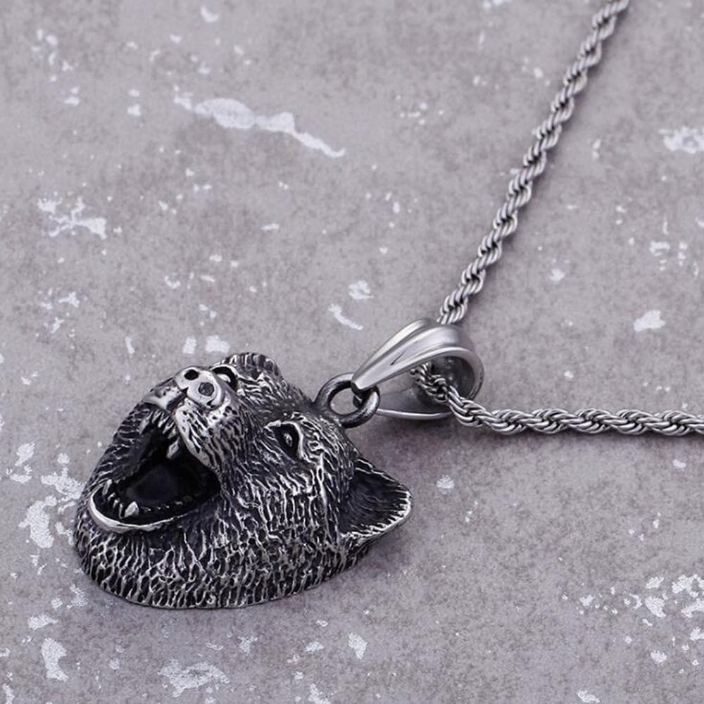 Pendant Necklaces Silver Stainless Steel Vintage Animal Bear Pendant Necklace Forest Mama Bear Men Women Punk Rock Pendant Necklaces Gift with Rope Chain|Pendant Necklaces| Ancient Treasures Ancientreasures Viking Odin Thor Mjolnir Celtic Ancient Egypt Norse Norse Mythology
