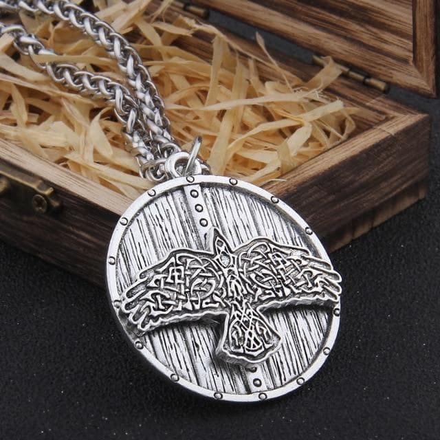 Pendant Necklaces Steel / 70cm Iron Color Viking Celtic Eagle and Shield Necklace with Stainless Steel Chain As Men Gift and wooden box|Pendant Necklaces| Ancient Treasures Ancientreasures Viking Odin Thor Mjolnir Celtic Ancient Egypt Norse Norse Mythology