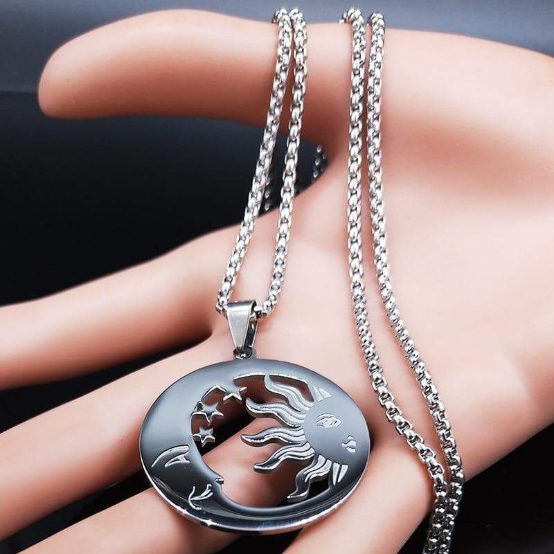 Pendant Necklaces Steel Wiccan Crescent Moon Sun Stainless Steel Necklace Ancient Treasures Ancientreasures Viking Odin Thor Mjolnir Celtic Ancient Egypt Norse Norse Mythology