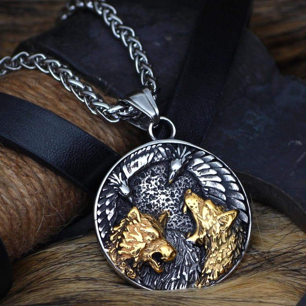 Pendant Necklaces wolf and raven Viking Nordic Viking Huginn and Muninn Necklace Stainless steel with valknut gift bag|Pendant Necklaces| Ancient Treasures Ancientreasures Viking Odin Thor Mjolnir Celtic Ancient Egypt Norse Norse Mythology