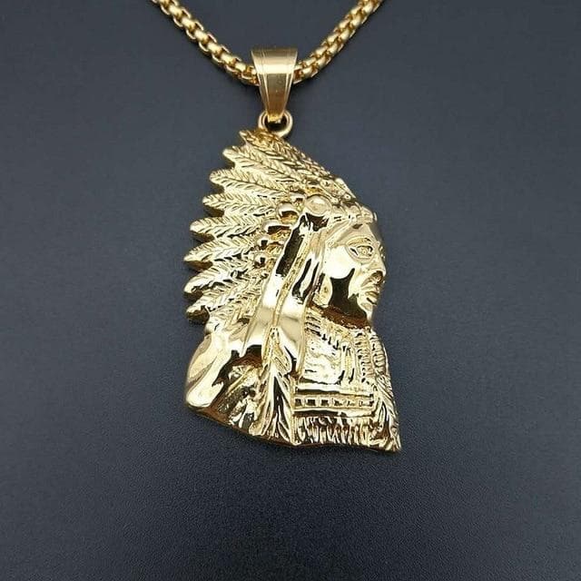 Pendants Gold-color / China Stainless Steel Jewelry Gold Color Chain Necklaces South American National Style Indian Tribe Chief Pendant Necklace For Women|Pendants| Ancient Treasures Ancientreasures Viking Odin Thor Mjolnir Celtic Ancient Egypt Norse Norse Mythology