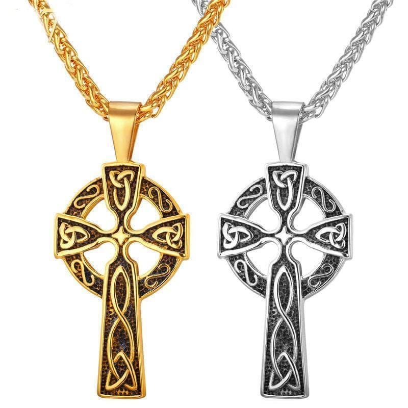 Pendants & Necklaces Golden Stainless Steel Triquetra Irish Cross Pendant Necklace Ancient Treasures Ancientreasures Viking Odin Thor Mjolnir Celtic Ancient Egypt Norse Norse Mythology