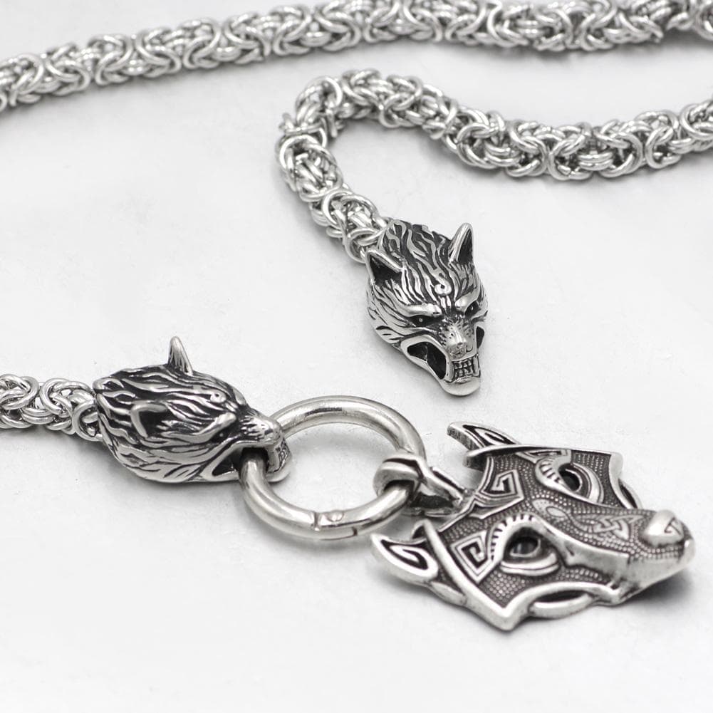 Pendants & Necklaces HANDMADE Massive Stainless Steel Wolf Head Necklace with Nordic Wolf Pendant Ancient Treasures Ancientreasures Viking Odin Thor Mjolnir Celtic Ancient Egypt Norse Norse Mythology