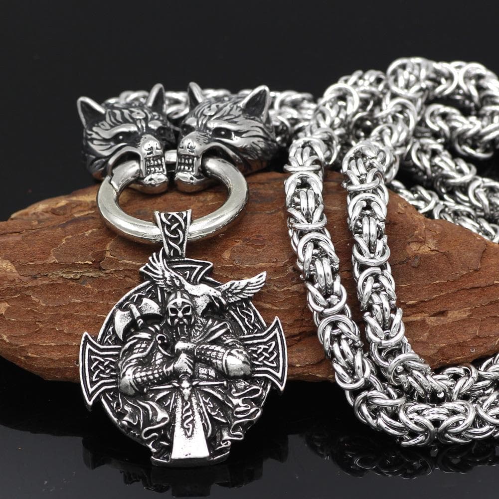 Pendants & Necklaces Stainless Steel Wolf Chain with Odin's Protection Charm Ancient Treasures Ancientreasures Viking Odin Thor Mjolnir Celtic Ancient Egypt Norse Norse Mythology
