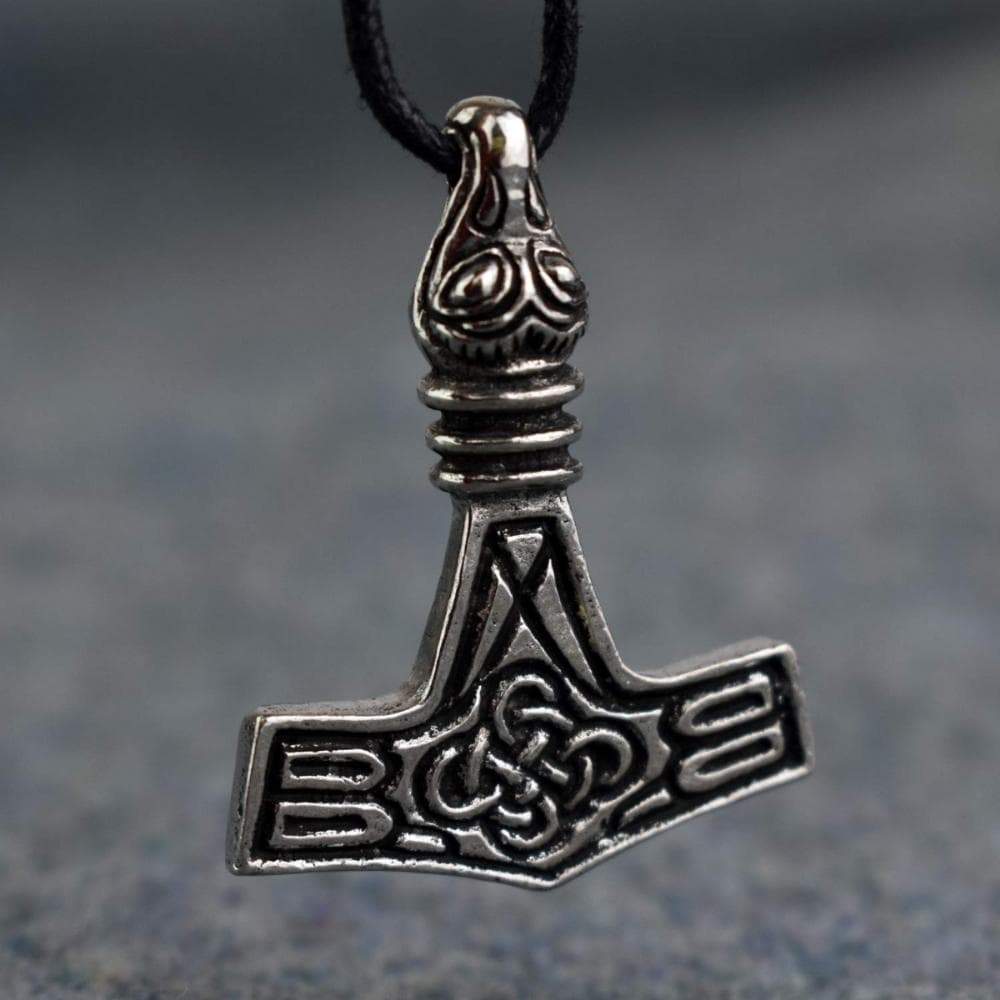 Viking Knotwork Bird Head Thor's Hammer Pewter Pendant