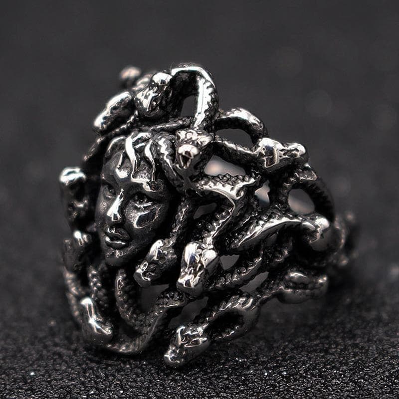 Rings Ancient Greek Mythology Medusa Ring Men Women Silver Color Stainless steel Gothic Snake Hair Gorgon Ring Punk Biker Jewelry|Rings| Ancient Treasures Ancientreasures Viking Odin Thor Mjolnir Celtic Ancient Egypt Norse Norse Mythology