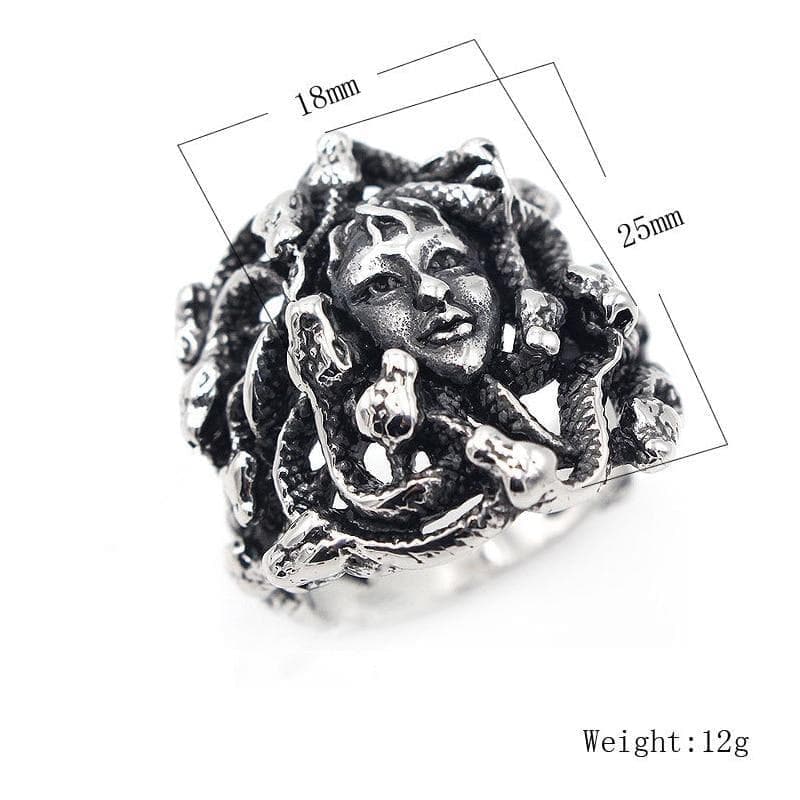 Rings Ancient Greek Mythology Medusa Ring Men Women Silver Color Stainless steel Gothic Snake Hair Gorgon Ring Punk Biker Jewelry|Rings| Ancient Treasures Ancientreasures Viking Odin Thor Mjolnir Celtic Ancient Egypt Norse Norse Mythology