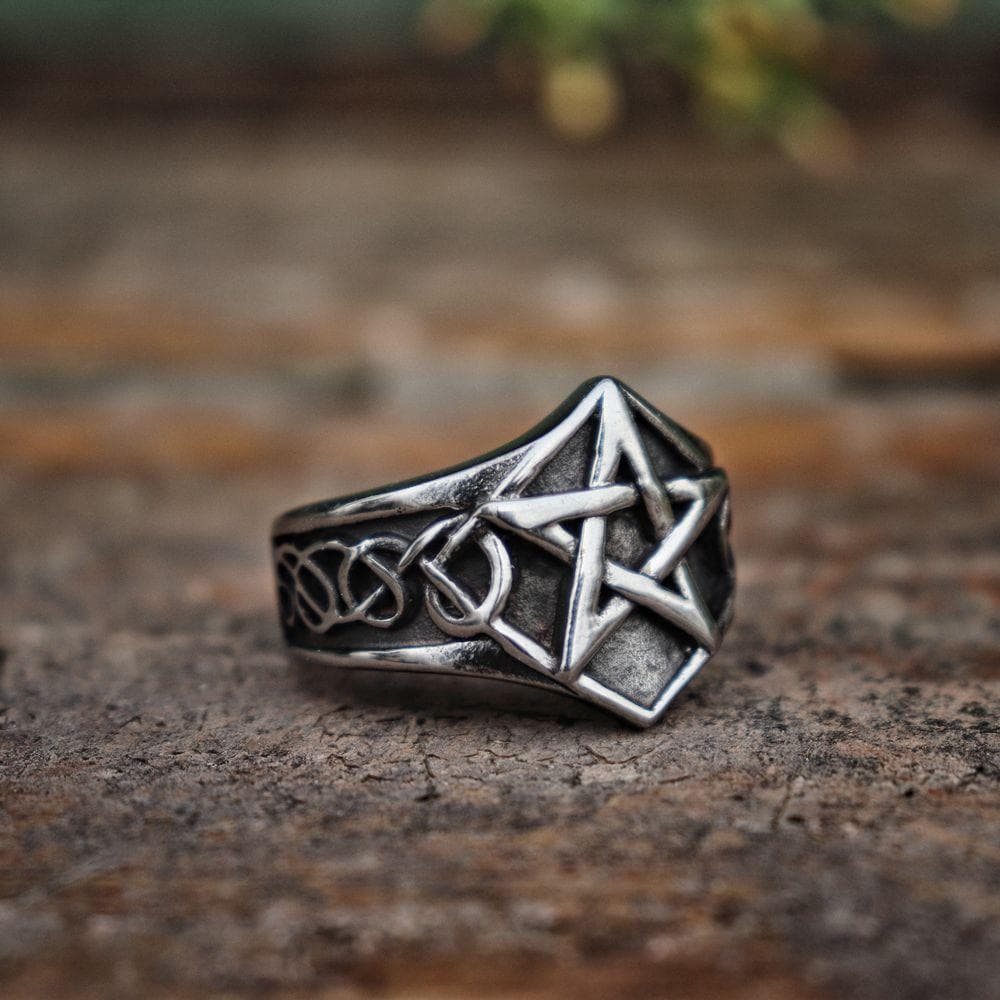 Rings Wiccan Pentagram & Knotwork Stainless Steel Ring Ancient Treasures Ancientreasures Viking Odin Thor Mjolnir Celtic Ancient Egypt Norse Norse Mythology