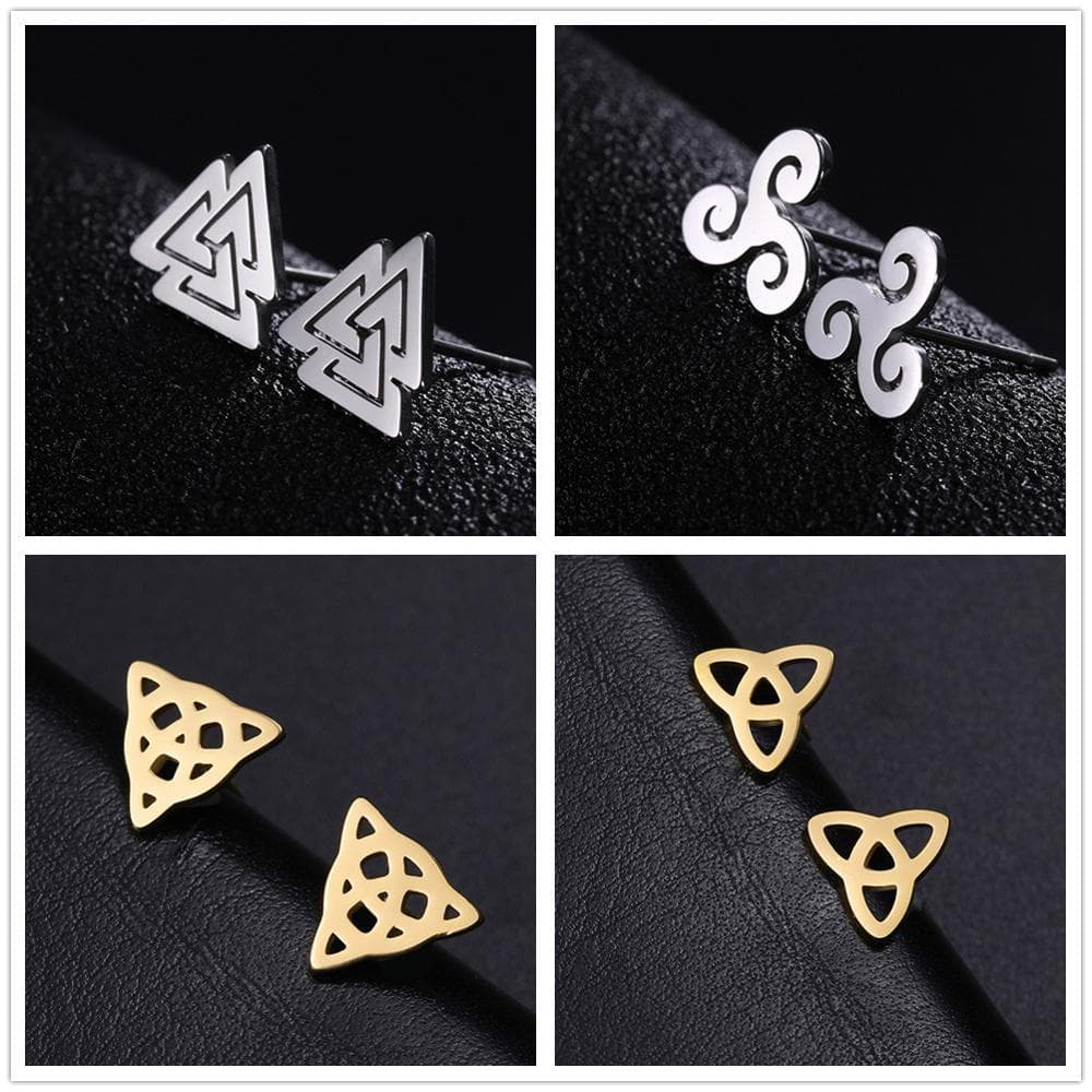 Stud Earrings Celtic Triskelion Triquetra Valknut Stainless Steel Earrings Ancient Treasures Ancientreasures Viking Odin Thor Mjolnir Celtic Ancient Egypt Norse Norse Mythology