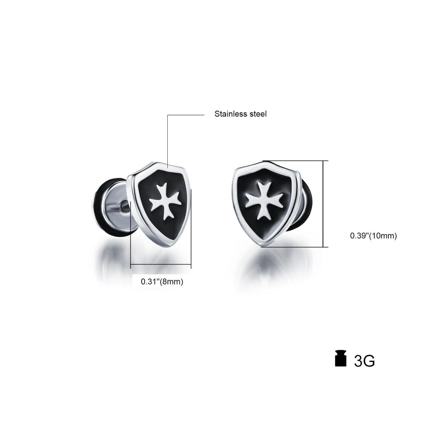 Stud Earrings Shield Cross Men's Earrings Gold Silver Color Knight Templar Stud Earring Men Hip Hop Punk Stainless Steel Jewelry|Stud Earrings| Ancient Treasures Ancientreasures Viking Odin Thor Mjolnir Celtic Ancient Egypt Norse Norse Mythology