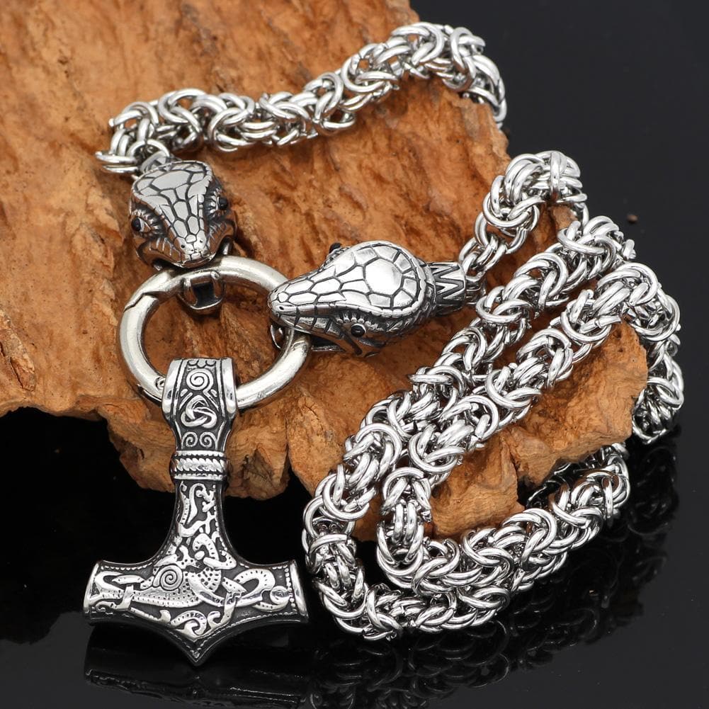 Viking HANDMADE Stainless Steel Jörmungandr Mjolnir Chain Ancient Treasures Ancientreasures Viking Odin Thor Mjolnir Celtic Ancient Egypt Norse Norse Mythology