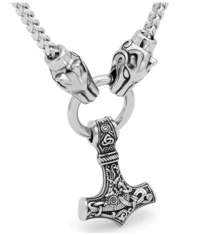 Vikings Mjolnir and Fenrir Stainless Steel Pendant Necklace Ancient Treasures Ancientreasures Viking Odin Thor Mjolnir Celtic Ancient Egypt Norse Norse Mythology