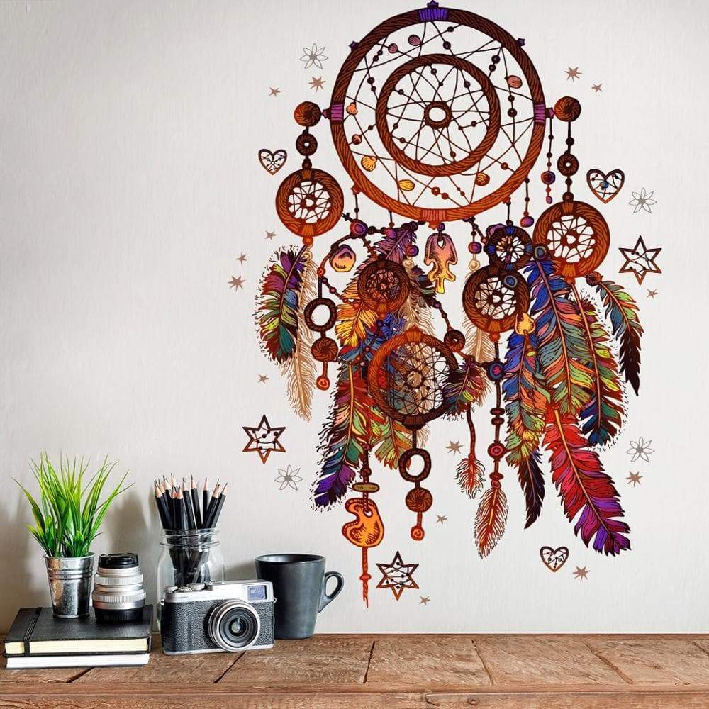 Wall Stickers 1PC Hot Colorful Dream Feather Catcher Wall Sticker For Girls' Room Bedroom Door Glass Decoration Murals Art Home decor 45*60CM|Wall Stickers| Ancient Treasures Ancientreasures Viking Odin Thor Mjolnir Celtic Ancient Egypt Norse Norse Mythology