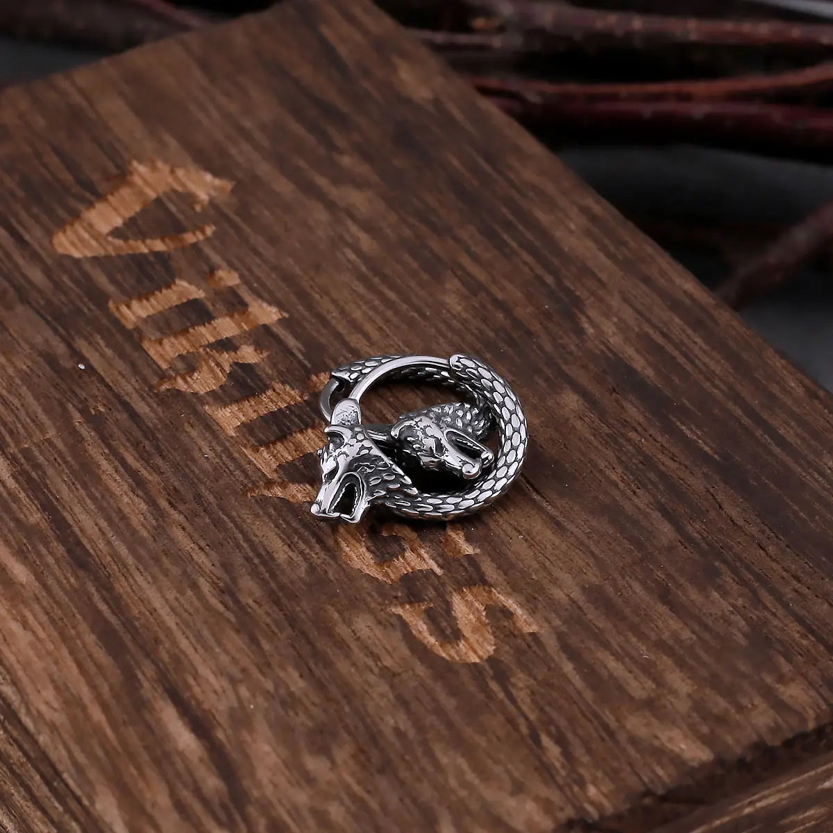 Viking Odin Wolf Head Earrings