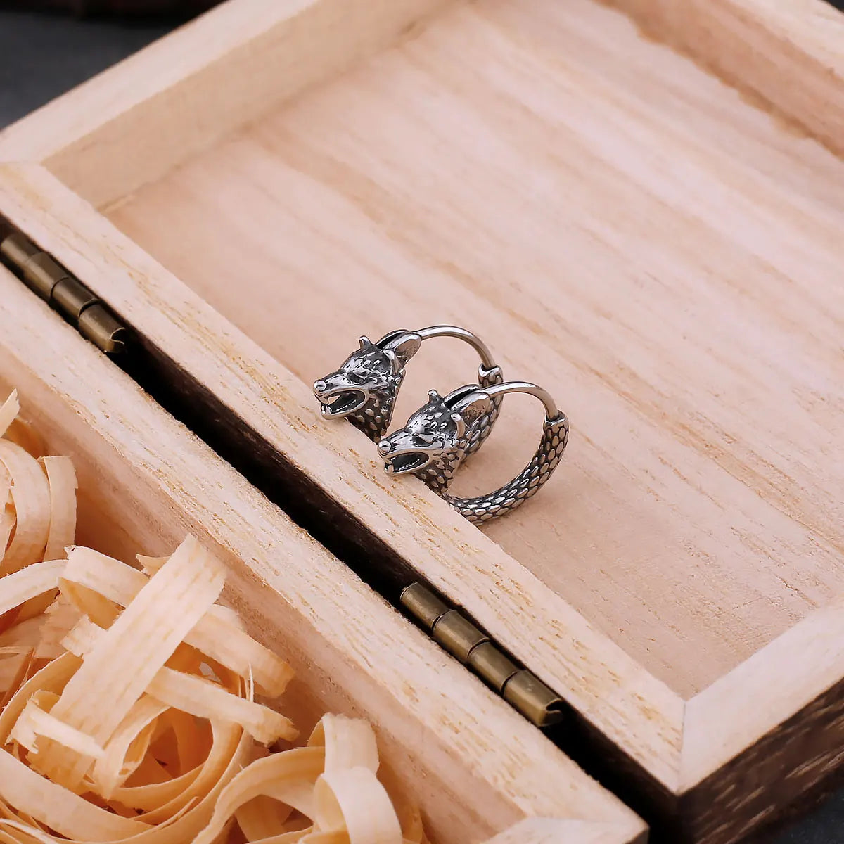 Viking Odin Wolf Head Earrings