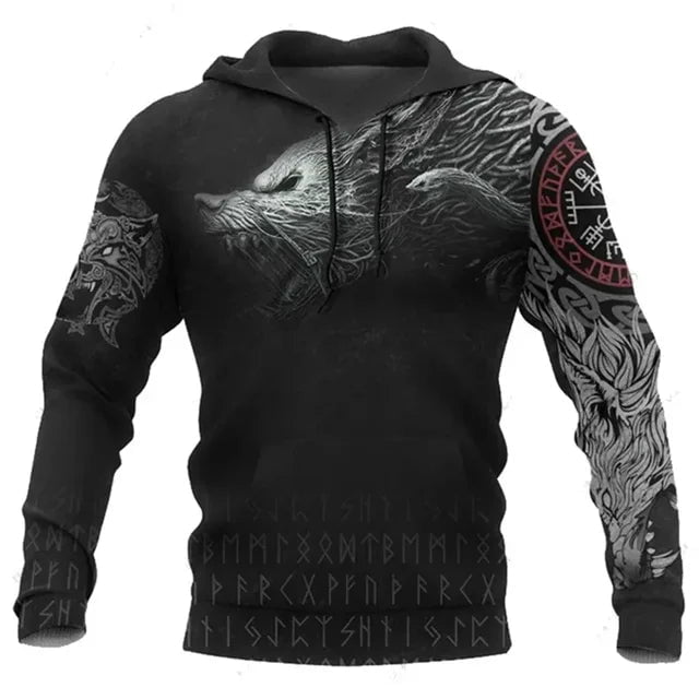 10 / Asian-XXS Vikings Autumn Men's Hoodie Wolf Print 3D Sweatshirts Urban Trendy All-Match Oversized Tops Hooded Clothes Men Clothing Cosplay Ancient Treasures Ancientreasures Viking Odin Thor Mjolnir Celtic Ancient Egypt Norse Norse Mythology