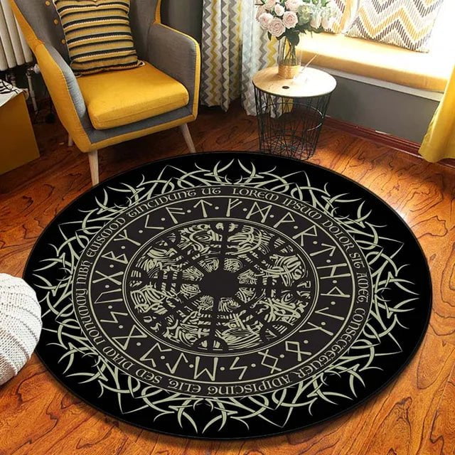 Runic Helm of Awe Round Rug - Ancient Treasures