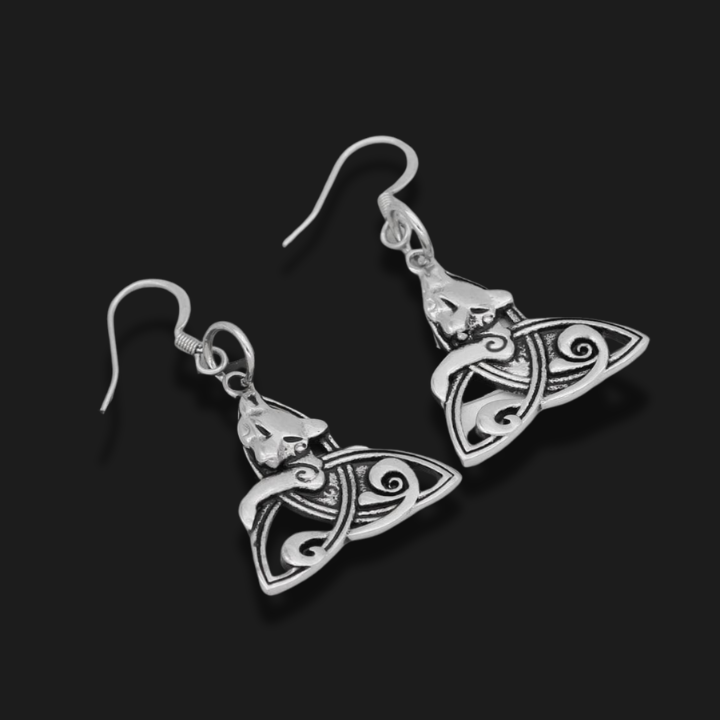 Celtic Cat on Triquetra Stainless Steel Earrings