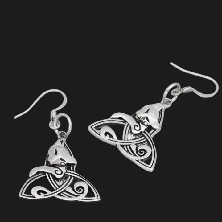 Celtic Cat on Triquetra Stainless Steel Earrings