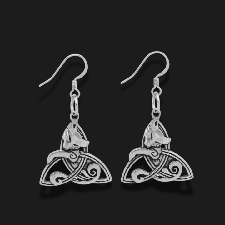 Celtic Cat on Triquetra Stainless Steel Earrings