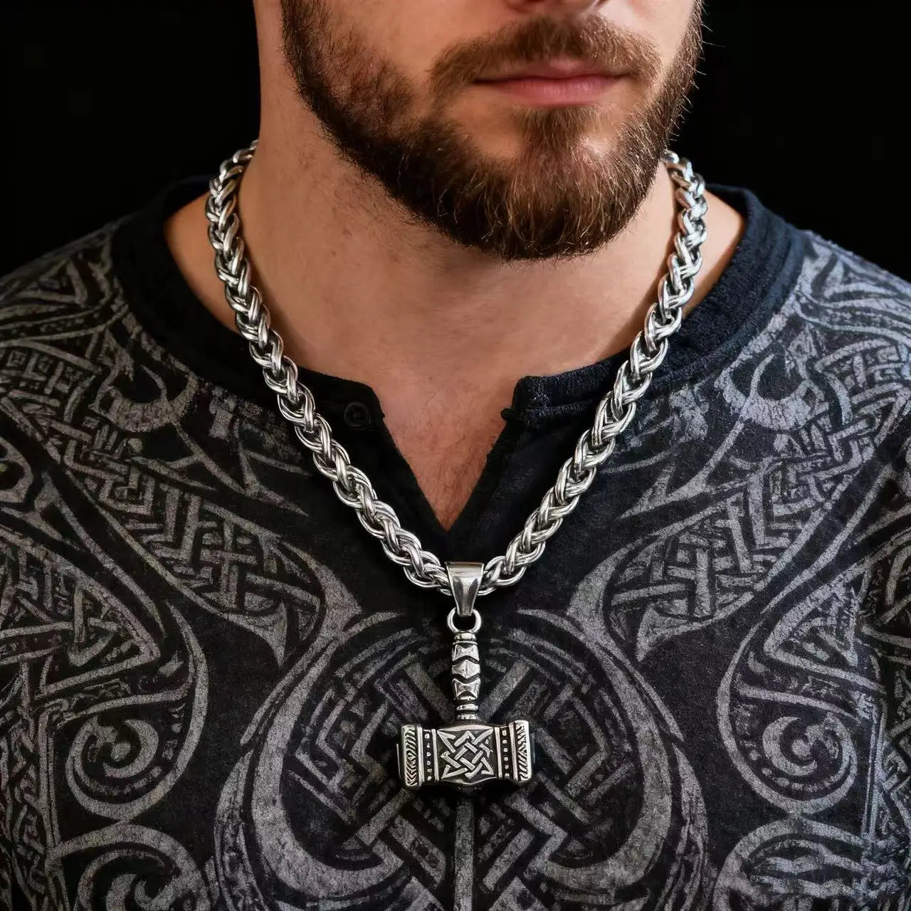 Norse Mjolnir Odin Rune Necklace
