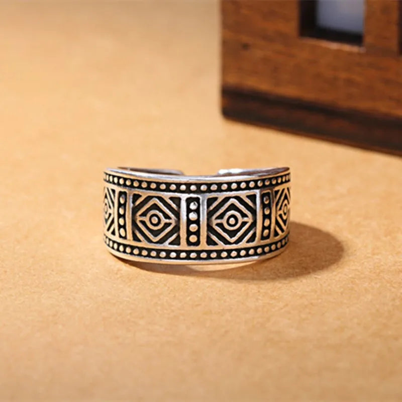 Tibetan Silver Geometric Adjustable Ring
