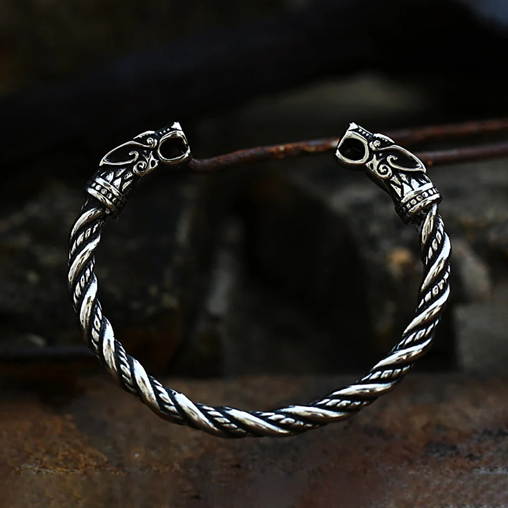Viking Double Dragon Head Bracelet