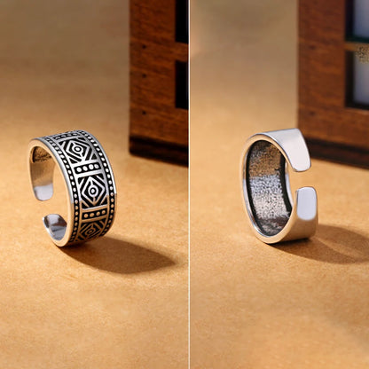 Tibetan Silver Geometric Adjustable Ring