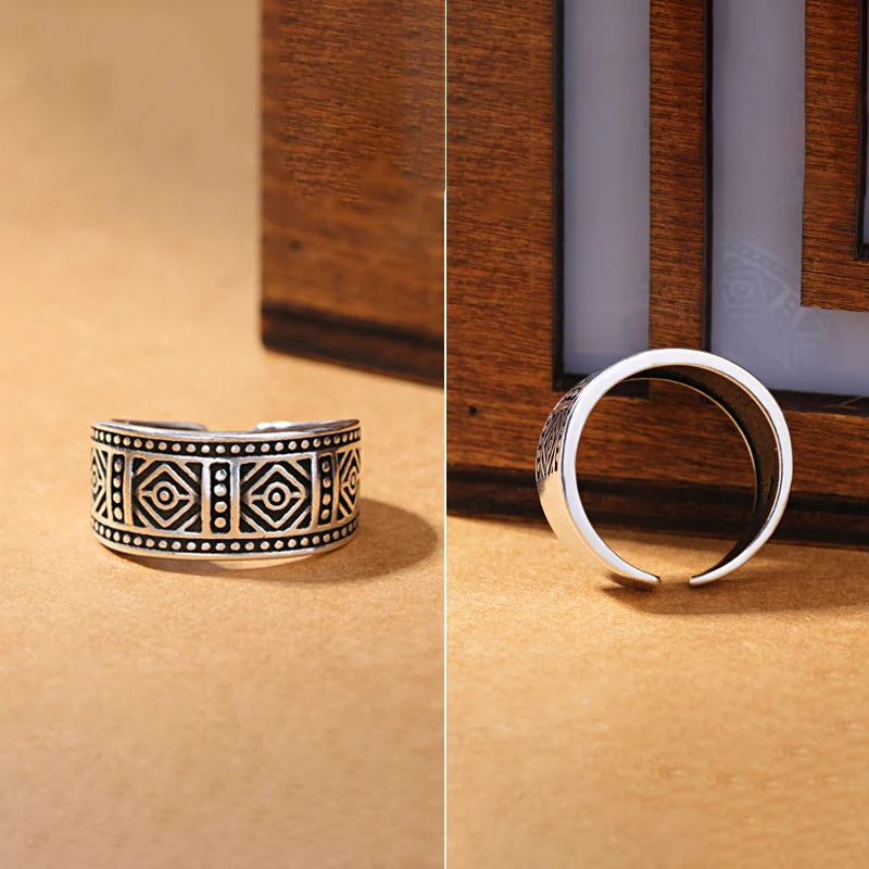 Tibetan Silver Geometric Adjustable Ring