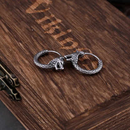 Viking Odin Wolf Head Earrings