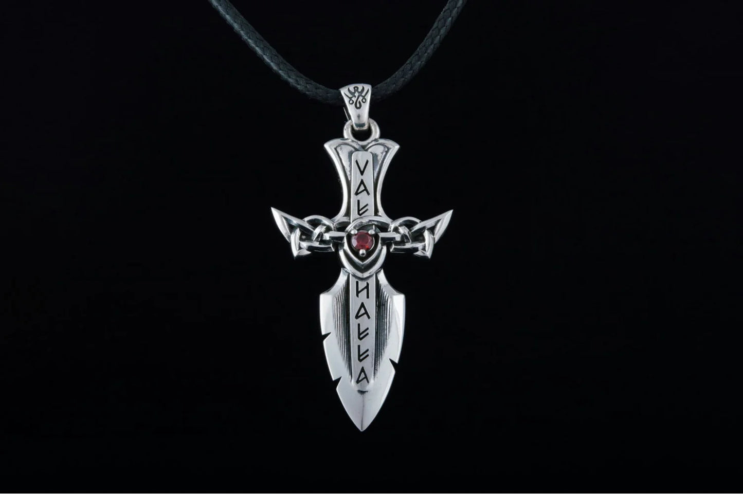 Norse Sword with Runes and Cubic Zirconia Sterling Silver Pendant